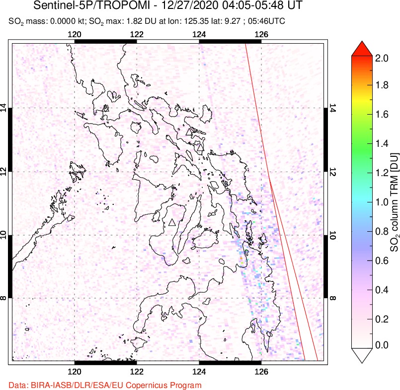 A sulfur dioxide image over Philippines on Dec 27, 2020.