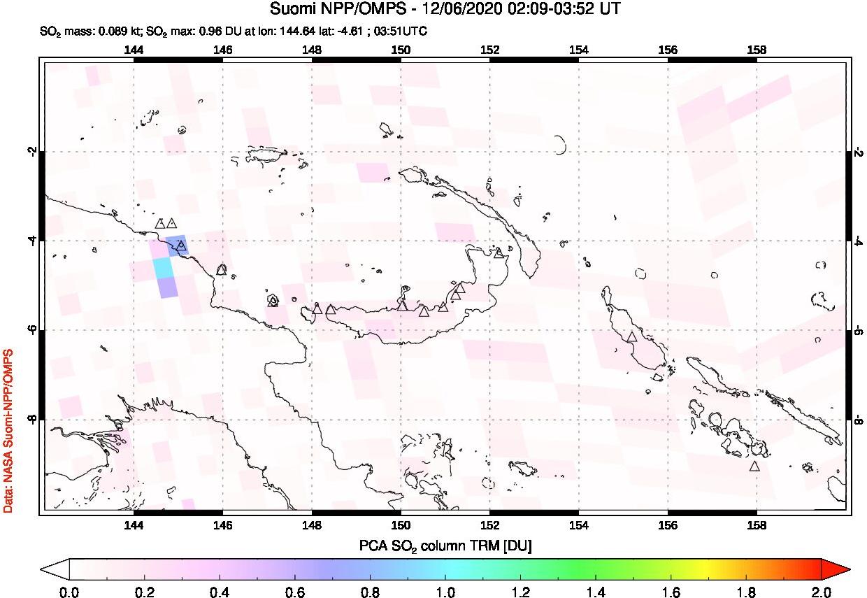 A sulfur dioxide image over Papua, New Guinea on Dec 06, 2020.