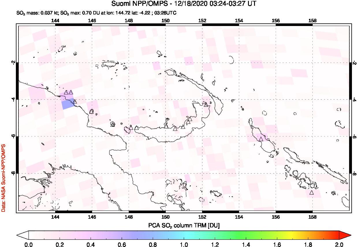A sulfur dioxide image over Papua, New Guinea on Dec 18, 2020.