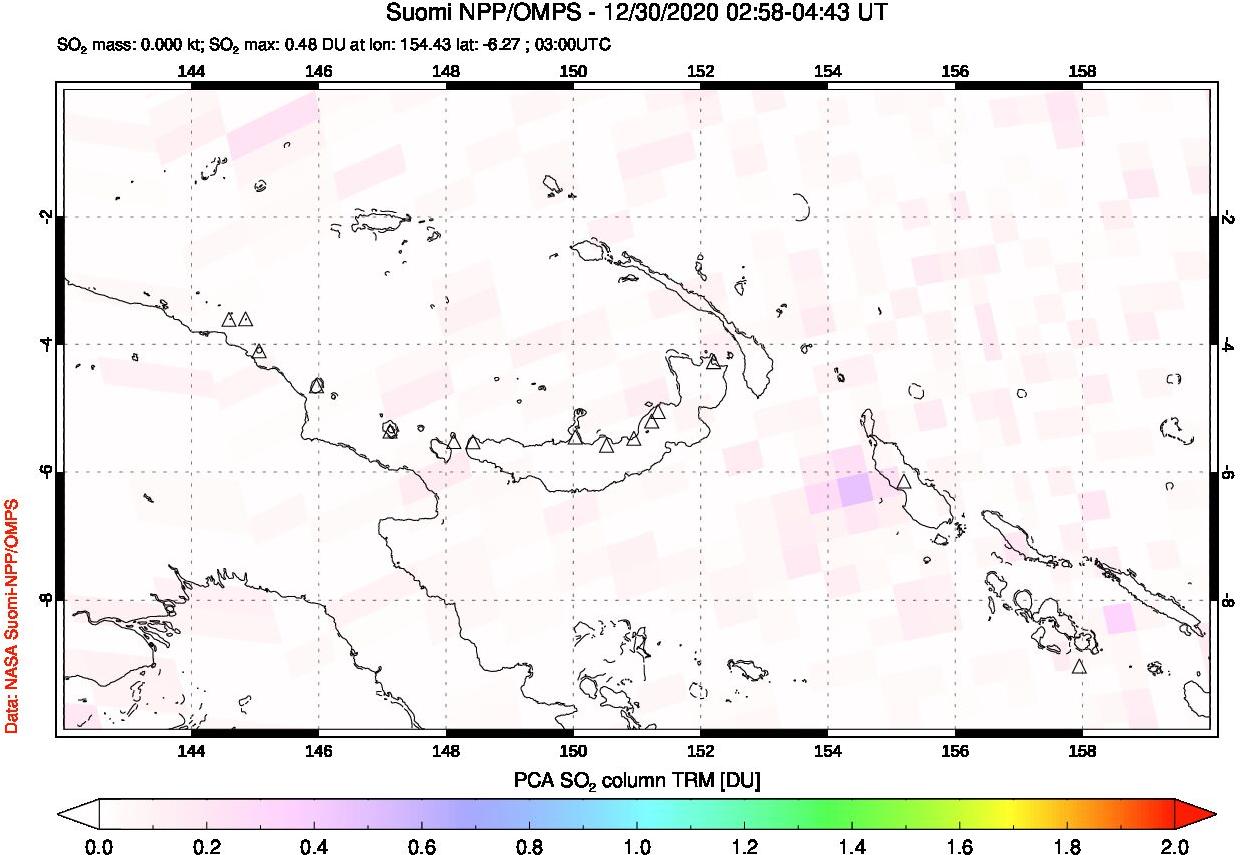 A sulfur dioxide image over Papua, New Guinea on Dec 30, 2020.