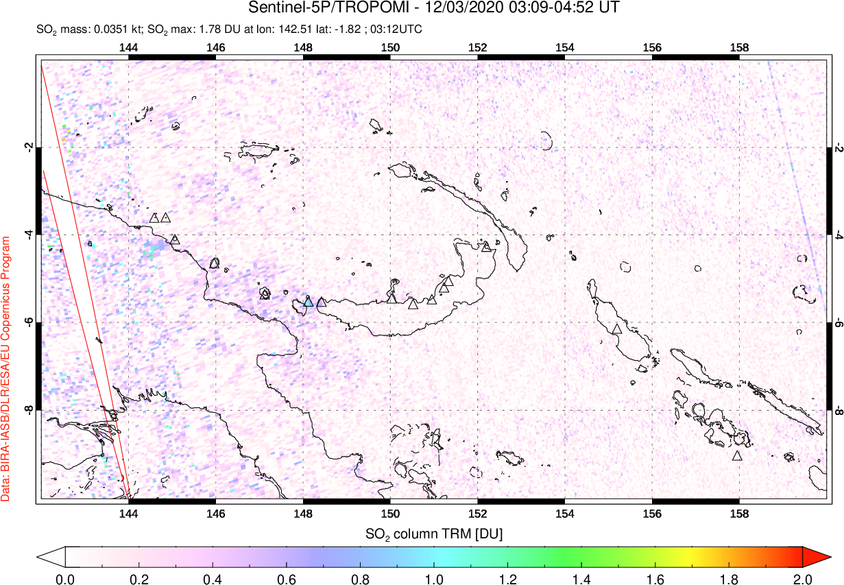A sulfur dioxide image over Papua, New Guinea on Dec 03, 2020.
