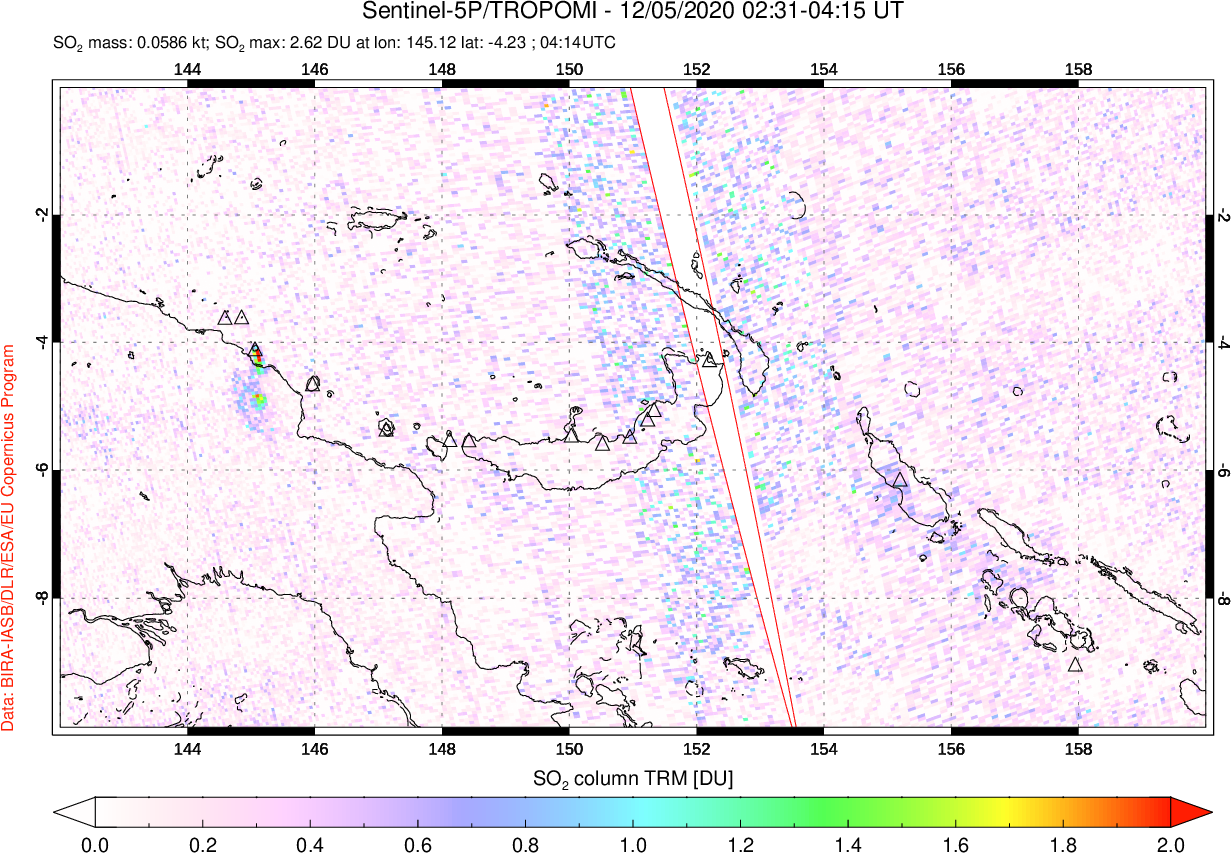 A sulfur dioxide image over Papua, New Guinea on Dec 05, 2020.