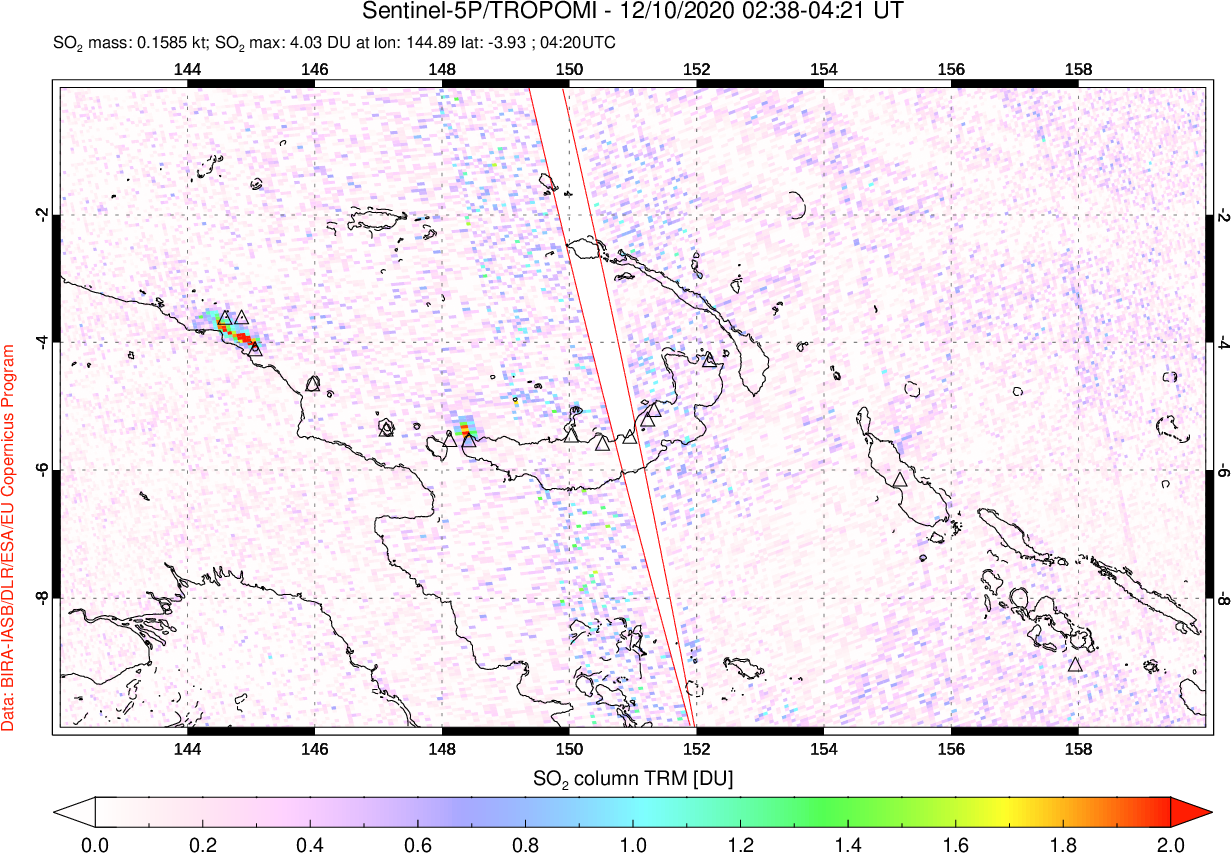 A sulfur dioxide image over Papua, New Guinea on Dec 10, 2020.