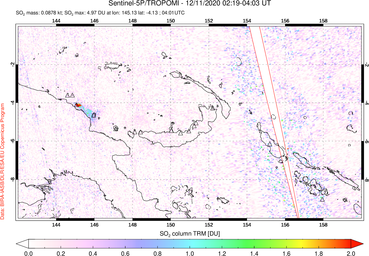 A sulfur dioxide image over Papua, New Guinea on Dec 11, 2020.