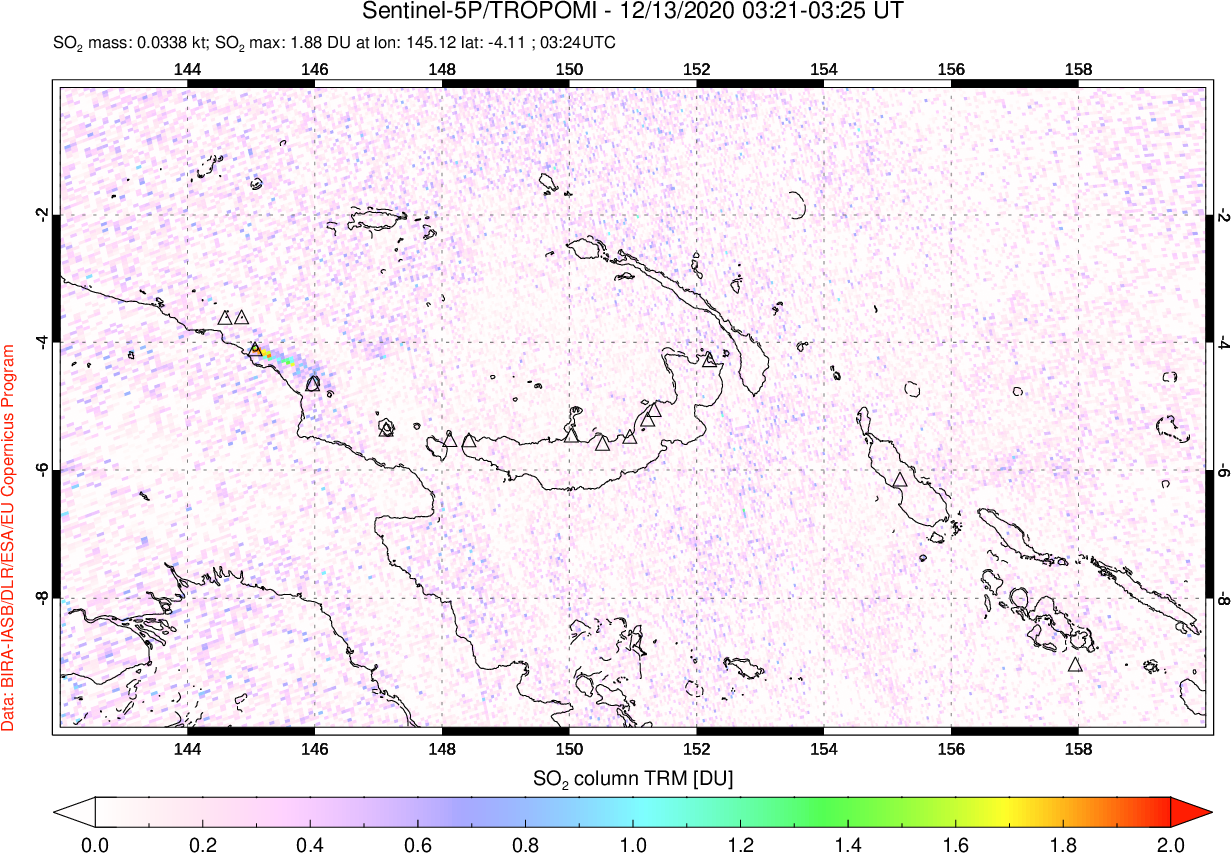 A sulfur dioxide image over Papua, New Guinea on Dec 13, 2020.