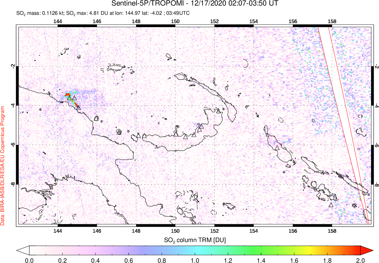 A sulfur dioxide image over Papua, New Guinea on Dec 17, 2020.