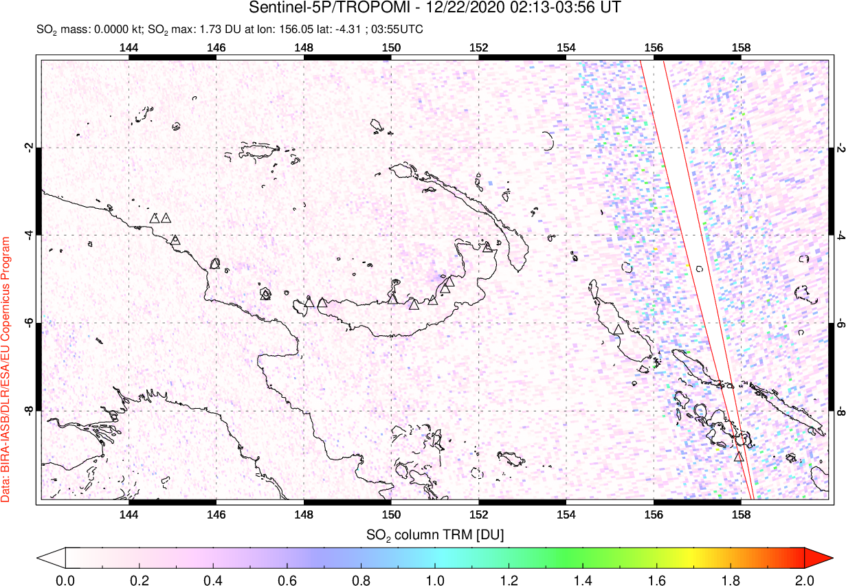 A sulfur dioxide image over Papua, New Guinea on Dec 22, 2020.
