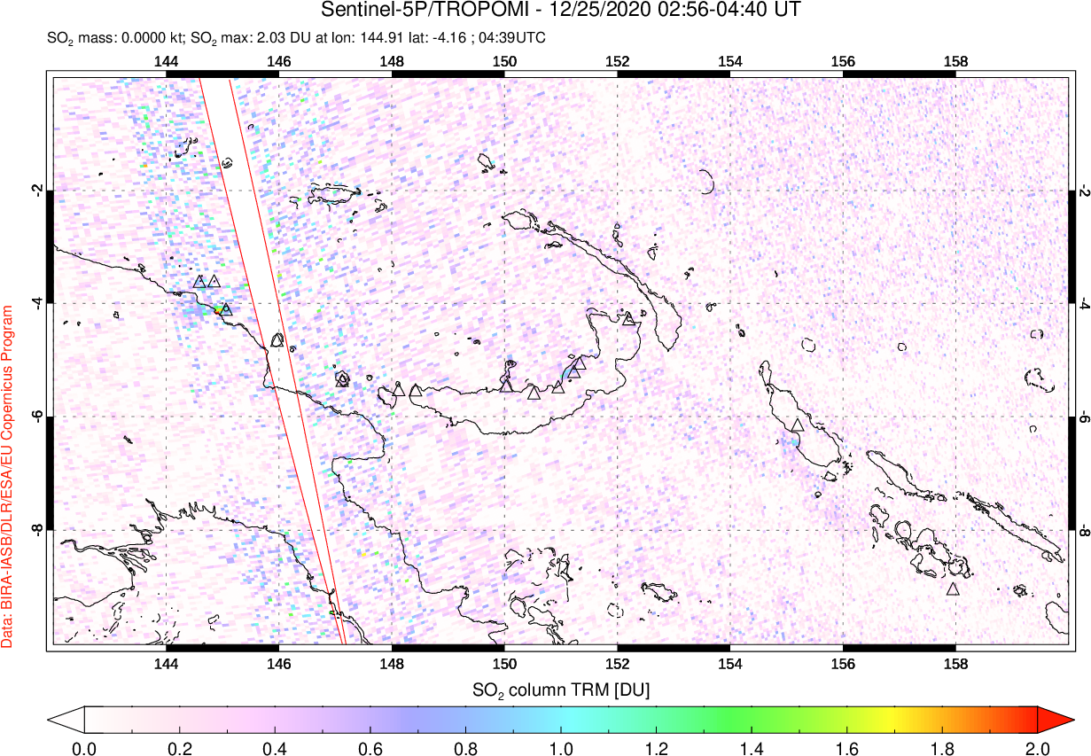 A sulfur dioxide image over Papua, New Guinea on Dec 25, 2020.