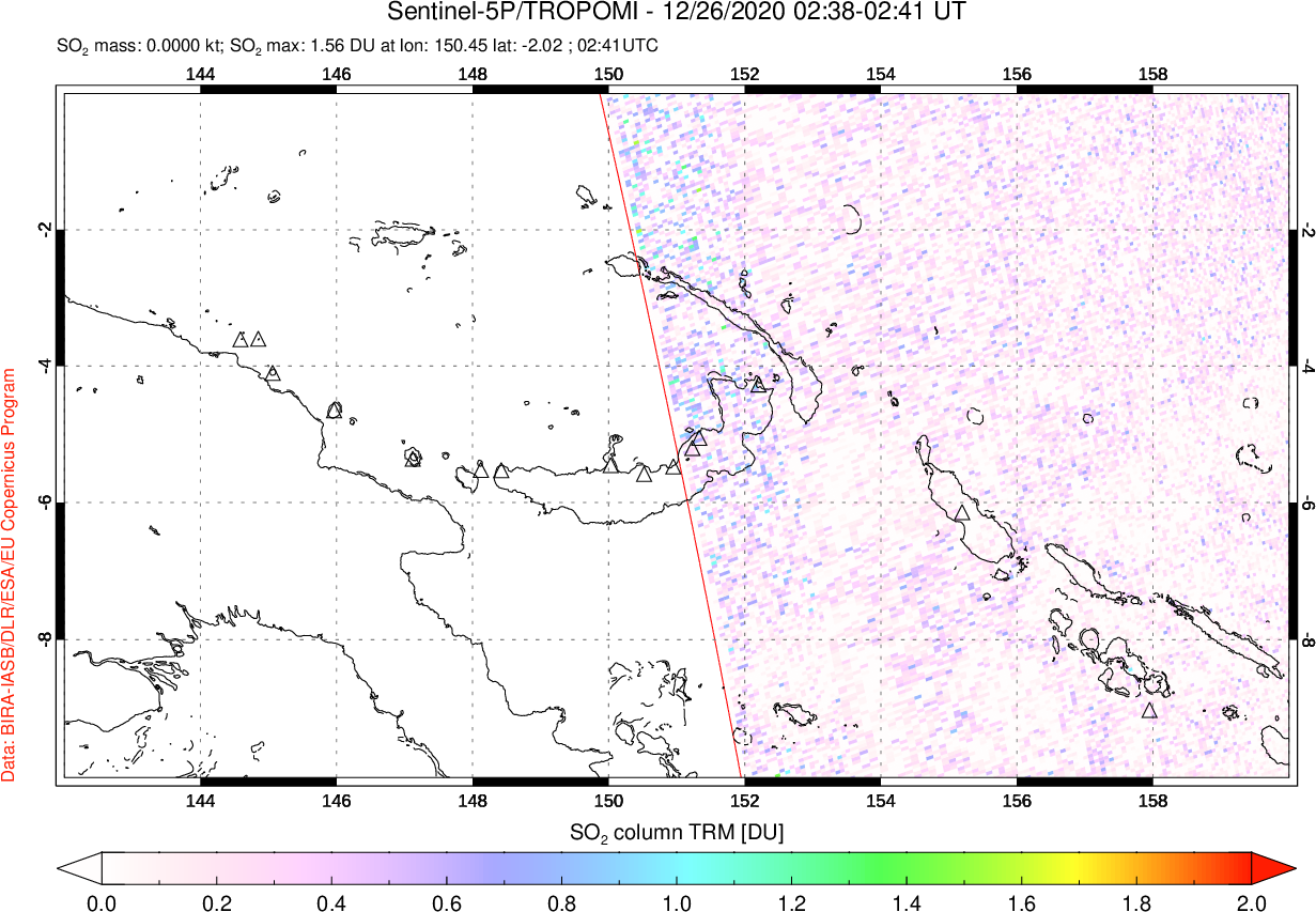A sulfur dioxide image over Papua, New Guinea on Dec 26, 2020.
