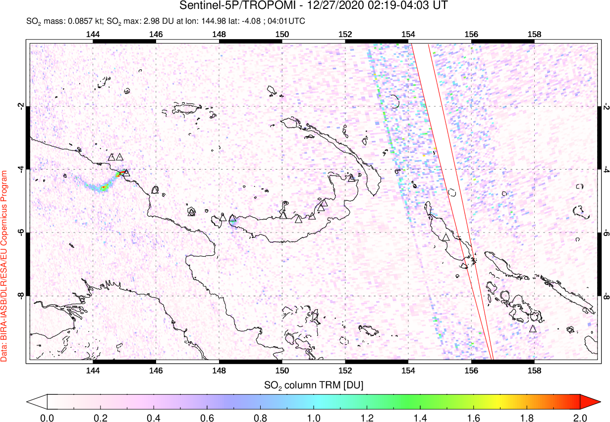 A sulfur dioxide image over Papua, New Guinea on Dec 27, 2020.