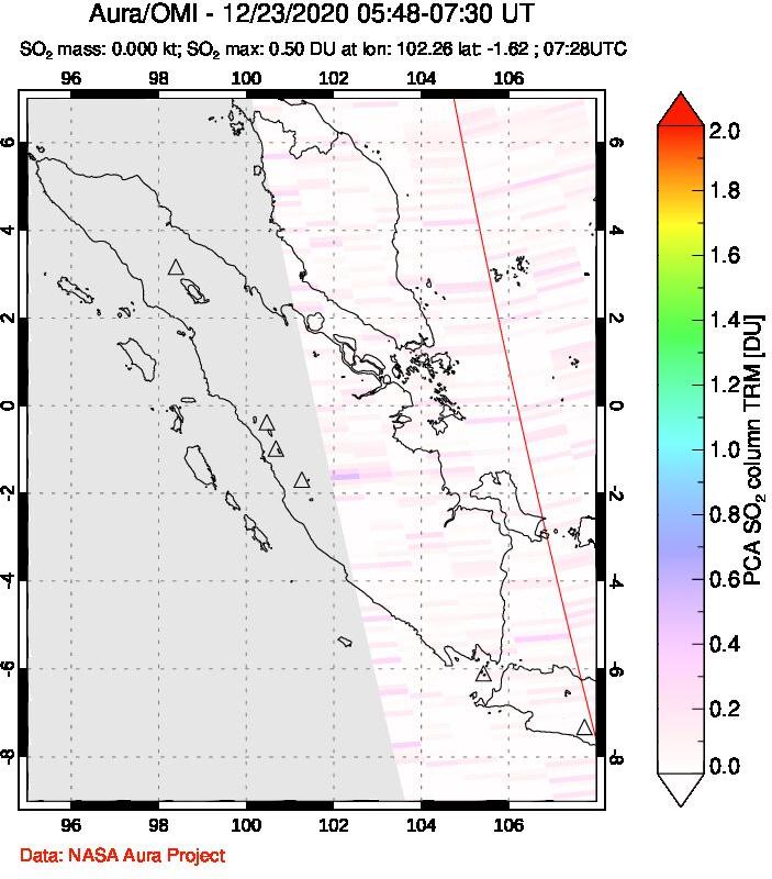 A sulfur dioxide image over Sumatra, Indonesia on Dec 23, 2020.