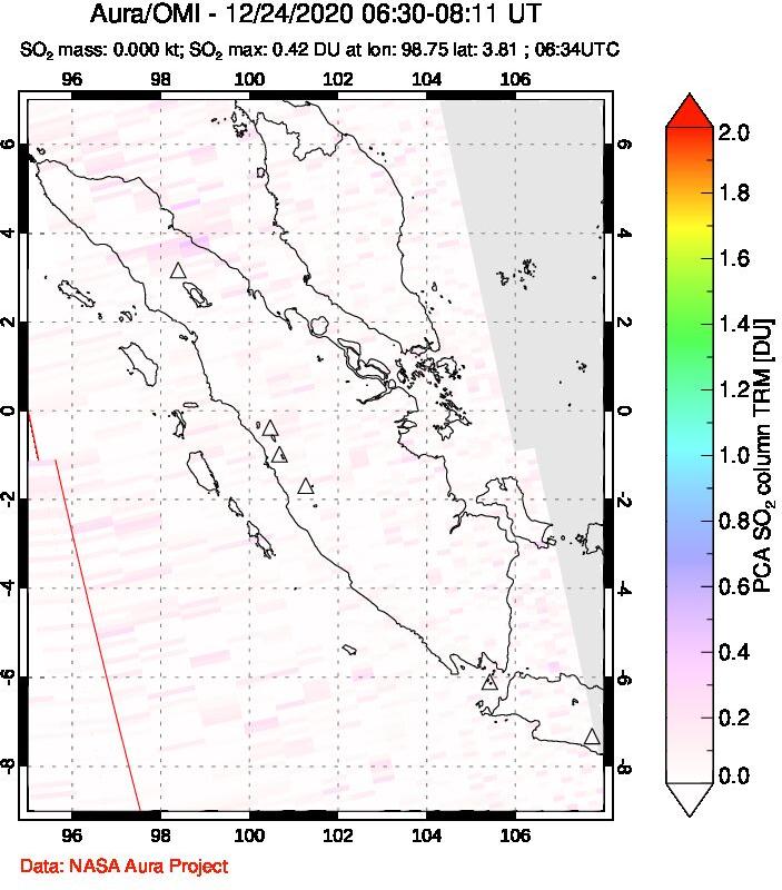 A sulfur dioxide image over Sumatra, Indonesia on Dec 24, 2020.