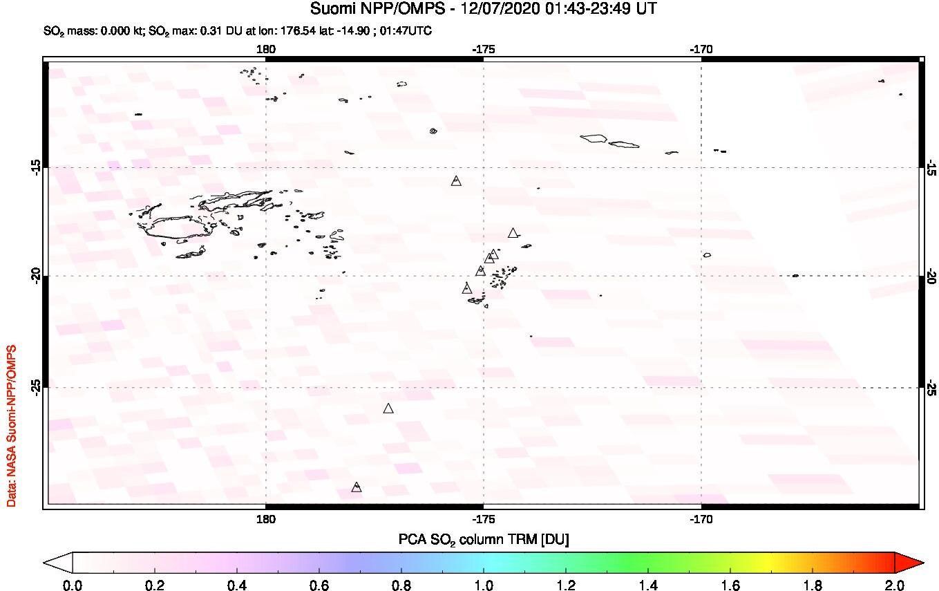 A sulfur dioxide image over Tonga, South Pacific on Dec 07, 2020.