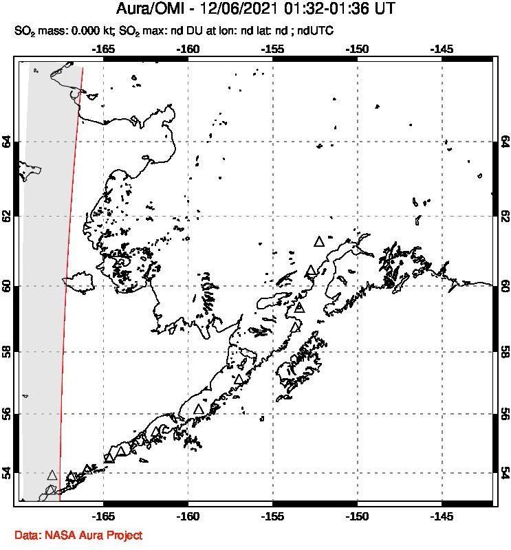 A sulfur dioxide image over Alaska, USA on Dec 06, 2021.