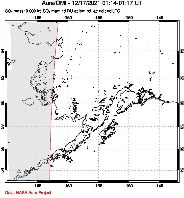 A sulfur dioxide image over Alaska, USA on Dec 17, 2021.