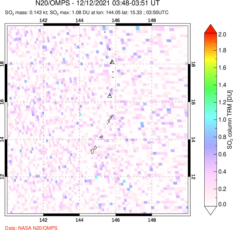 A sulfur dioxide image over Anatahan, Mariana Islands on Dec 12, 2021.