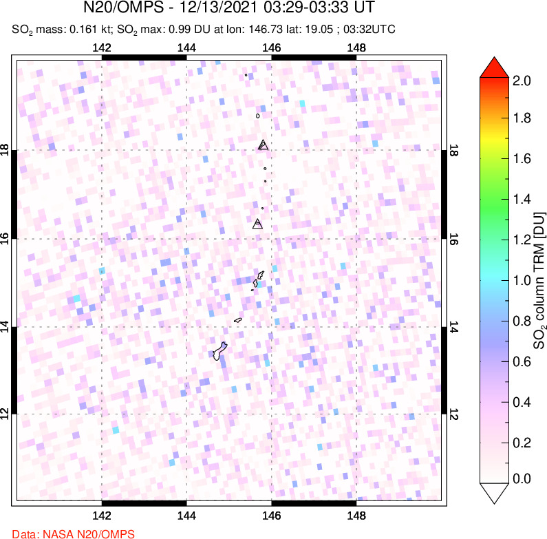 A sulfur dioxide image over Anatahan, Mariana Islands on Dec 13, 2021.