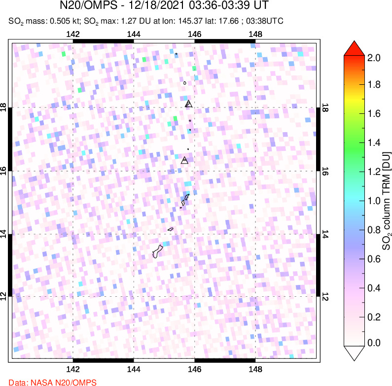 A sulfur dioxide image over Anatahan, Mariana Islands on Dec 18, 2021.