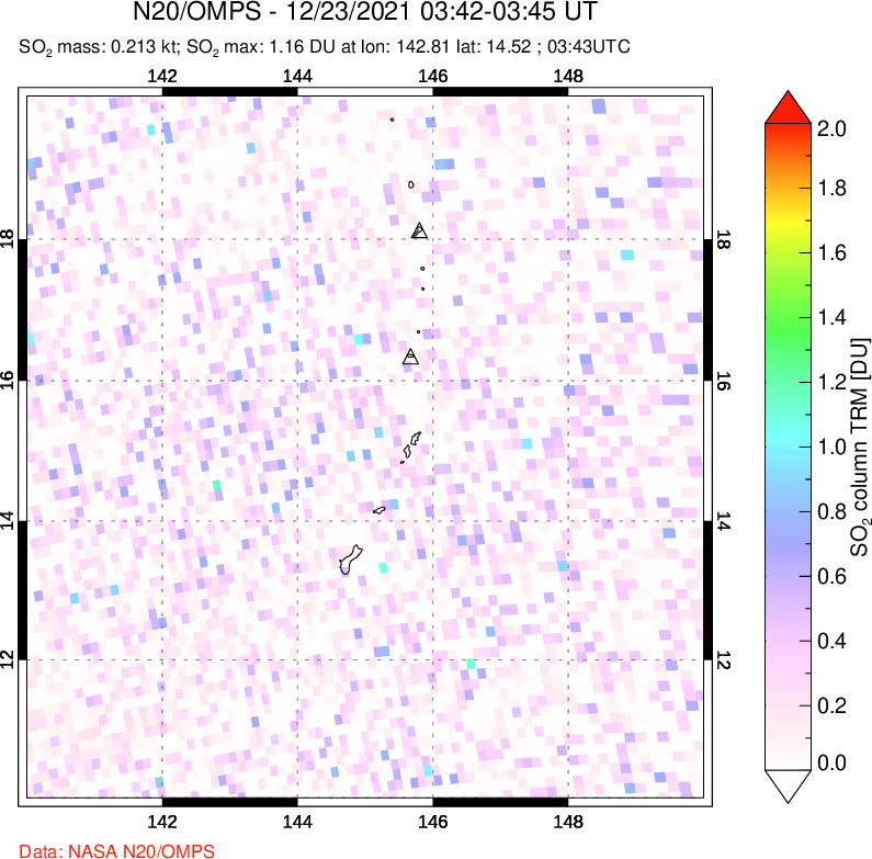 A sulfur dioxide image over Anatahan, Mariana Islands on Dec 23, 2021.