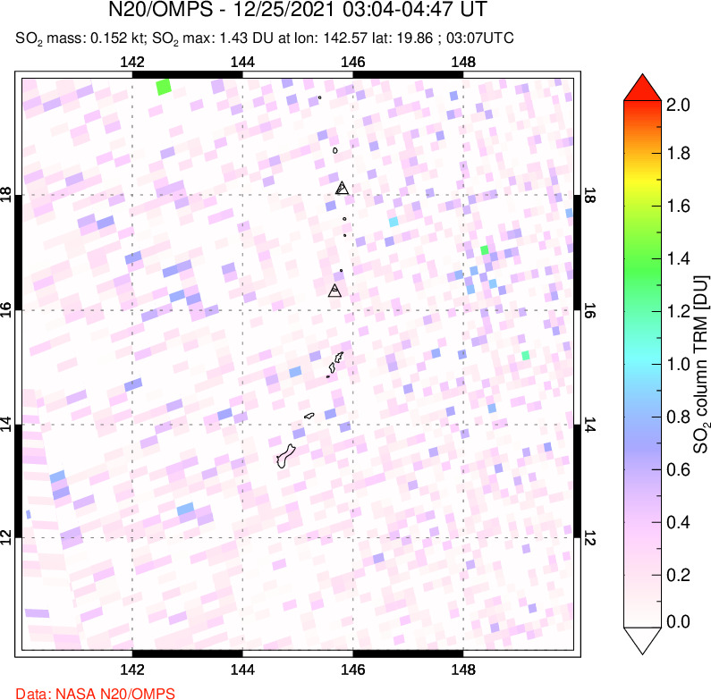 A sulfur dioxide image over Anatahan, Mariana Islands on Dec 25, 2021.