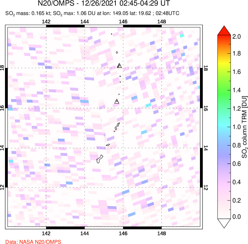 A sulfur dioxide image over Anatahan, Mariana Islands on Dec 26, 2021.