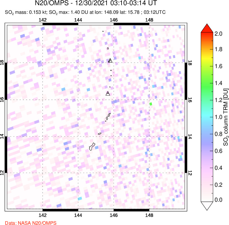 A sulfur dioxide image over Anatahan, Mariana Islands on Dec 30, 2021.