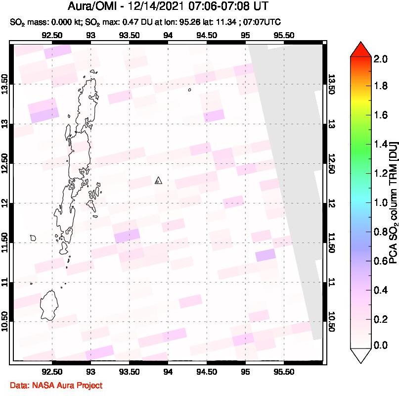 A sulfur dioxide image over Andaman Islands, Indian Ocean on Dec 14, 2021.