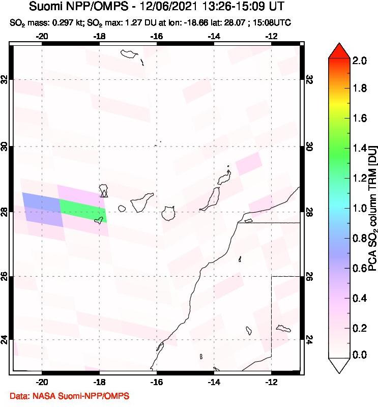 A sulfur dioxide image over Canary Islands on Dec 06, 2021.