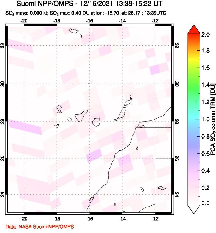 A sulfur dioxide image over Canary Islands on Dec 16, 2021.