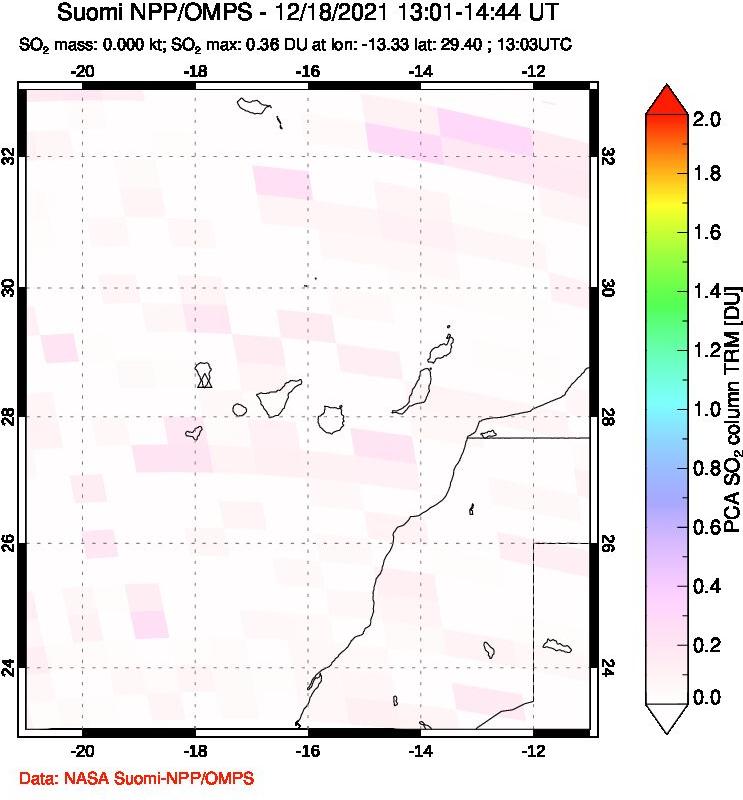 A sulfur dioxide image over Canary Islands on Dec 18, 2021.