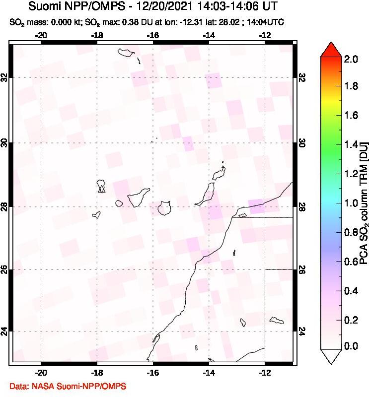 A sulfur dioxide image over Canary Islands on Dec 20, 2021.