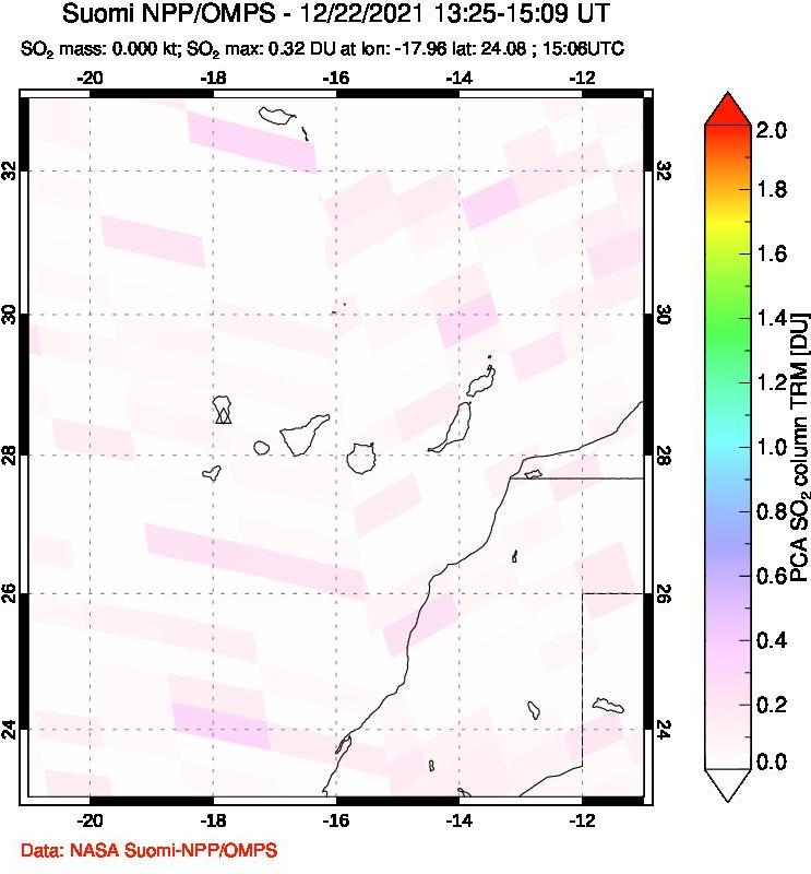 A sulfur dioxide image over Canary Islands on Dec 22, 2021.