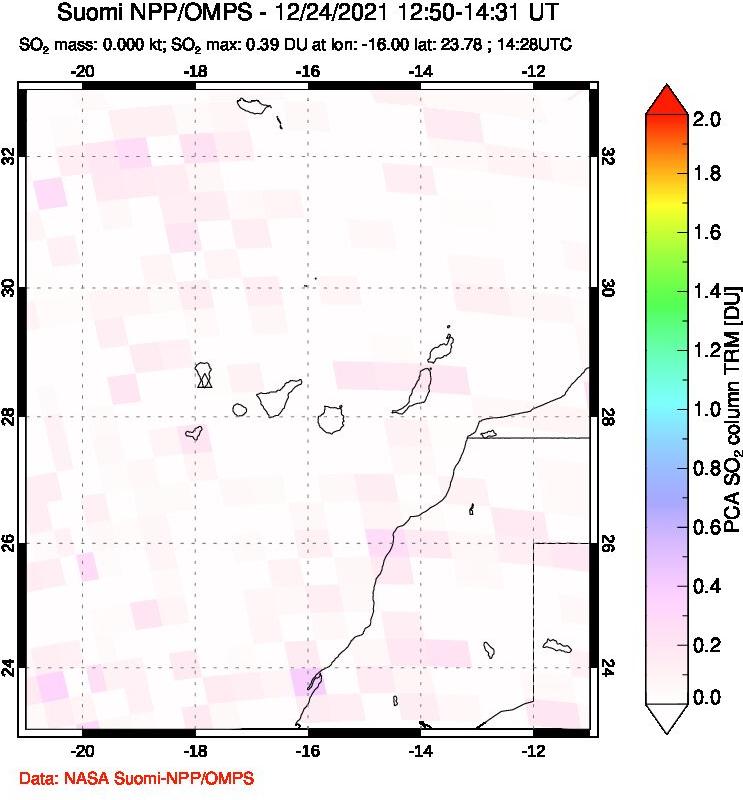 A sulfur dioxide image over Canary Islands on Dec 24, 2021.