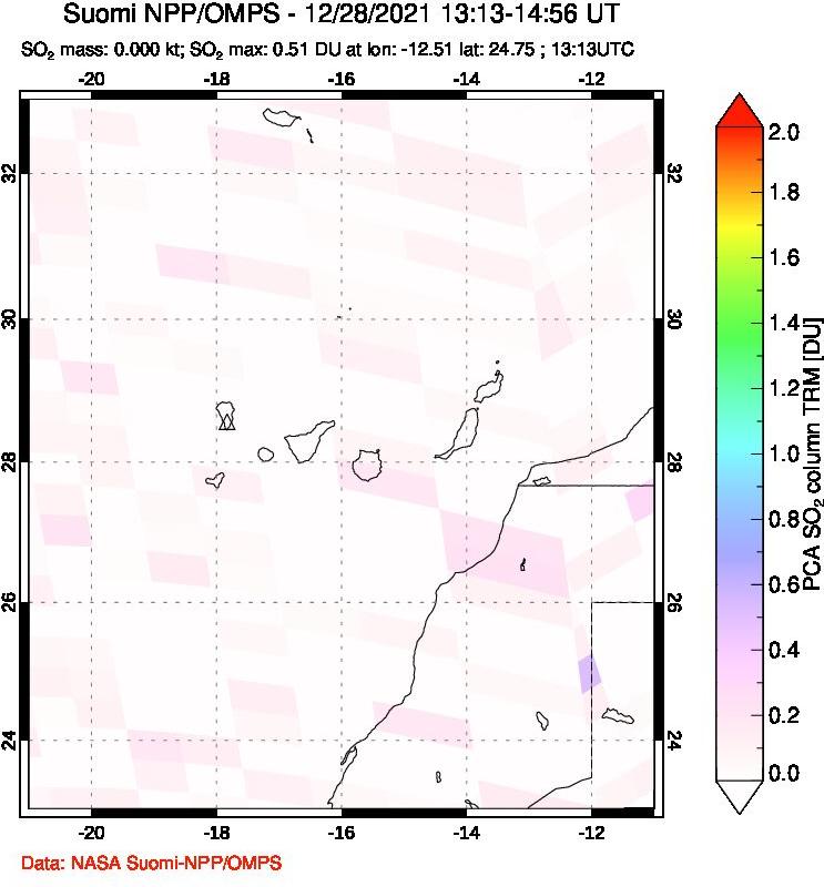 A sulfur dioxide image over Canary Islands on Dec 28, 2021.