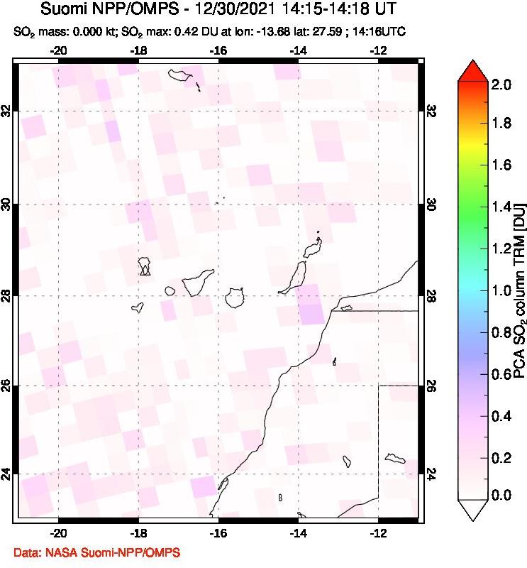 A sulfur dioxide image over Canary Islands on Dec 30, 2021.