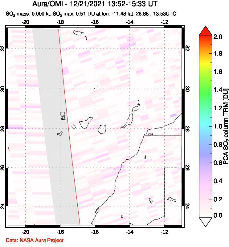 A sulfur dioxide image over Canary Islands on Dec 21, 2021.