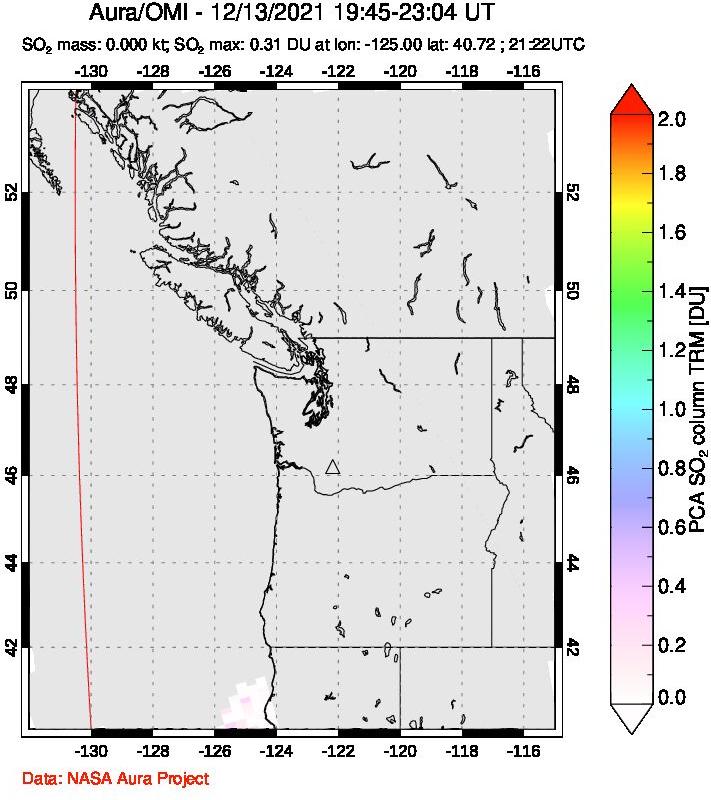 A sulfur dioxide image over Cascade Range, USA on Dec 13, 2021.