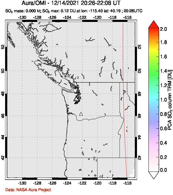 A sulfur dioxide image over Cascade Range, USA on Dec 14, 2021.