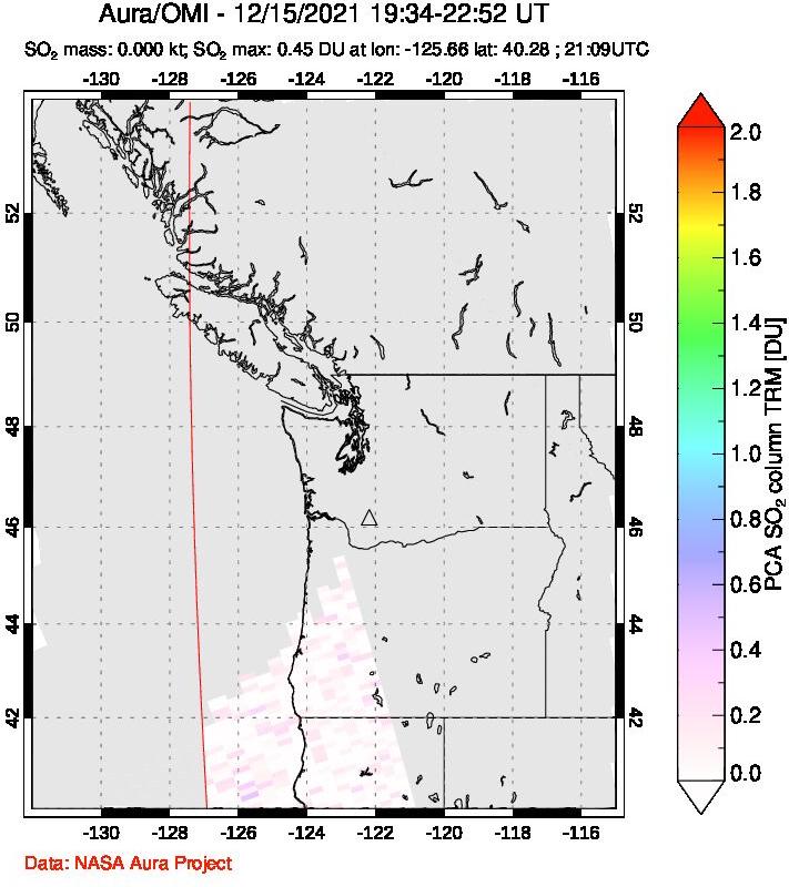 A sulfur dioxide image over Cascade Range, USA on Dec 15, 2021.