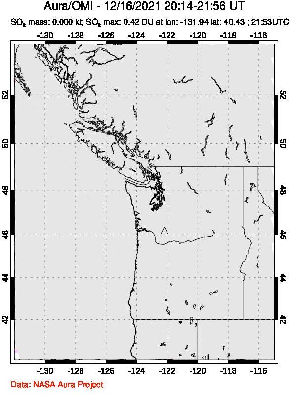 A sulfur dioxide image over Cascade Range, USA on Dec 16, 2021.