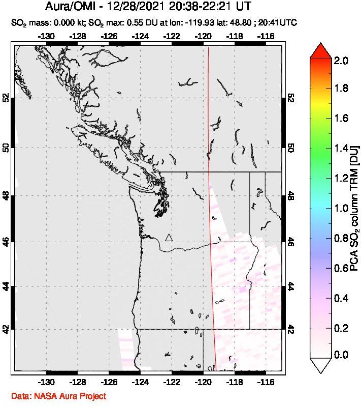 A sulfur dioxide image over Cascade Range, USA on Dec 28, 2021.