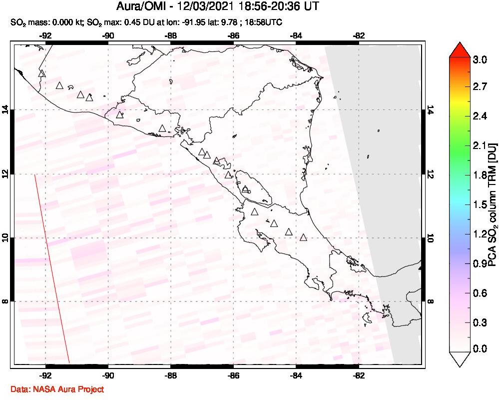 A sulfur dioxide image over Central America on Dec 03, 2021.