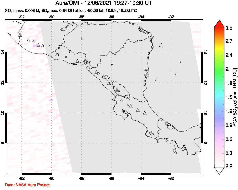 A sulfur dioxide image over Central America on Dec 06, 2021.