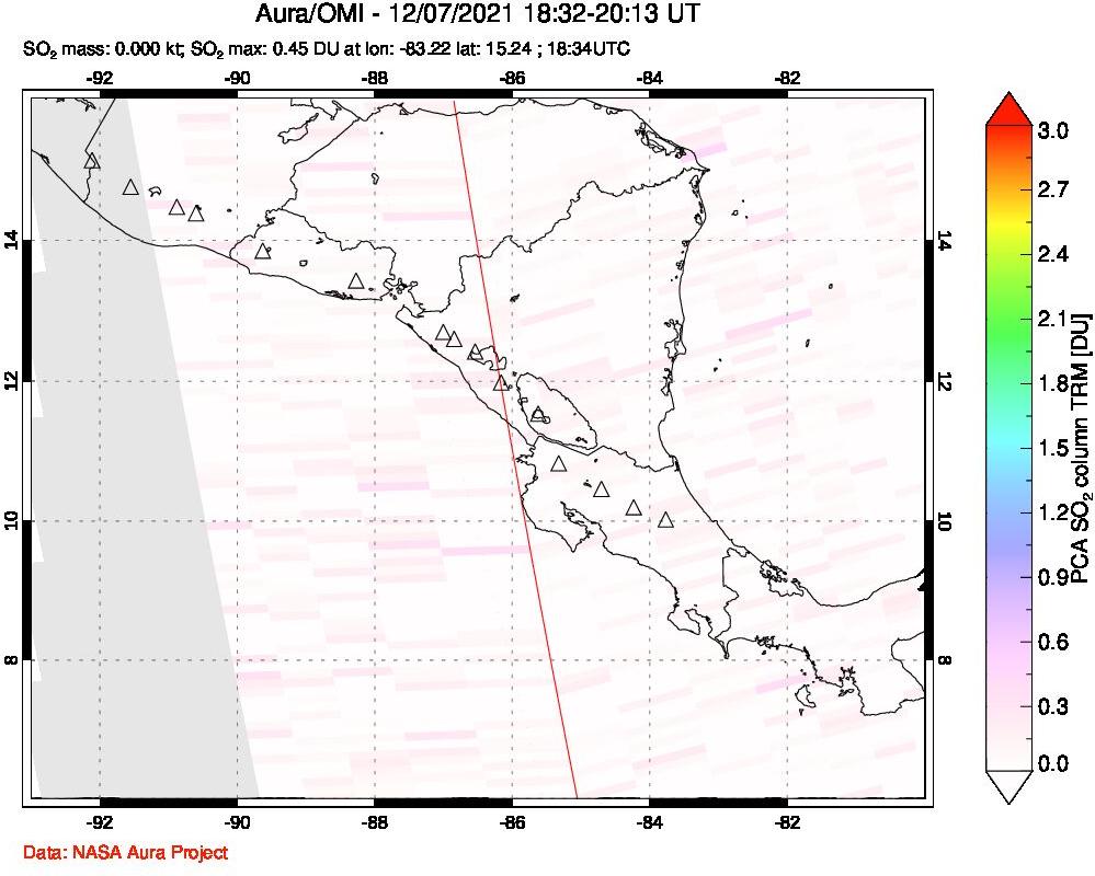 A sulfur dioxide image over Central America on Dec 07, 2021.