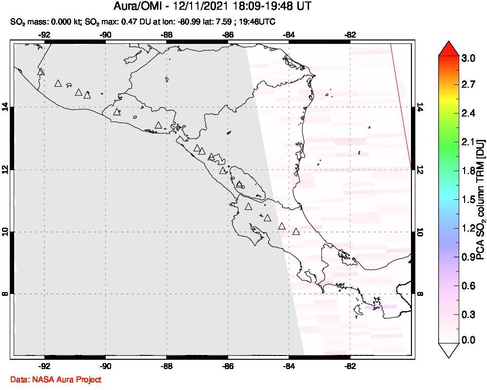 A sulfur dioxide image over Central America on Dec 11, 2021.