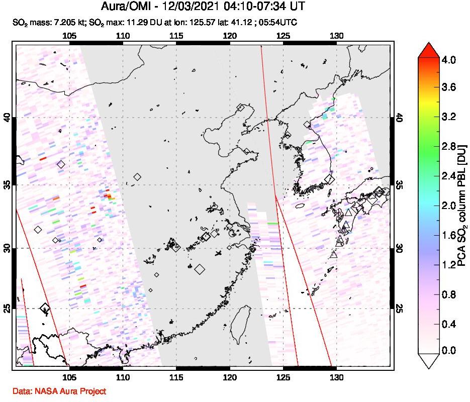 A sulfur dioxide image over Eastern China on Dec 03, 2021.