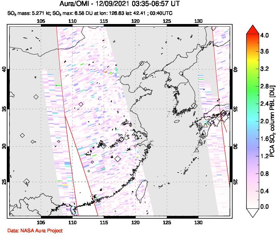 A sulfur dioxide image over Eastern China on Dec 09, 2021.
