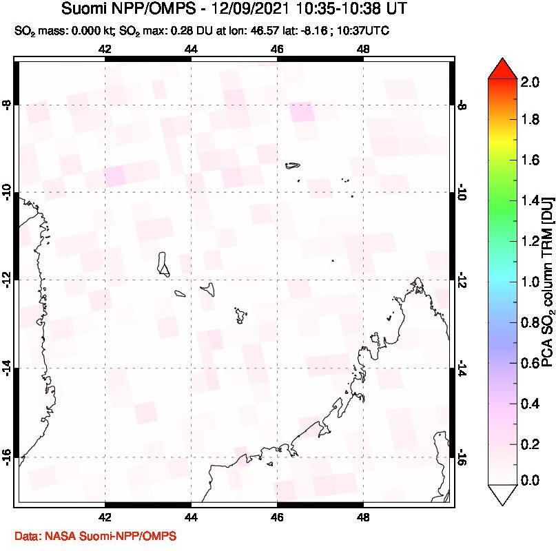A sulfur dioxide image over Comoro Islands on Dec 09, 2021.