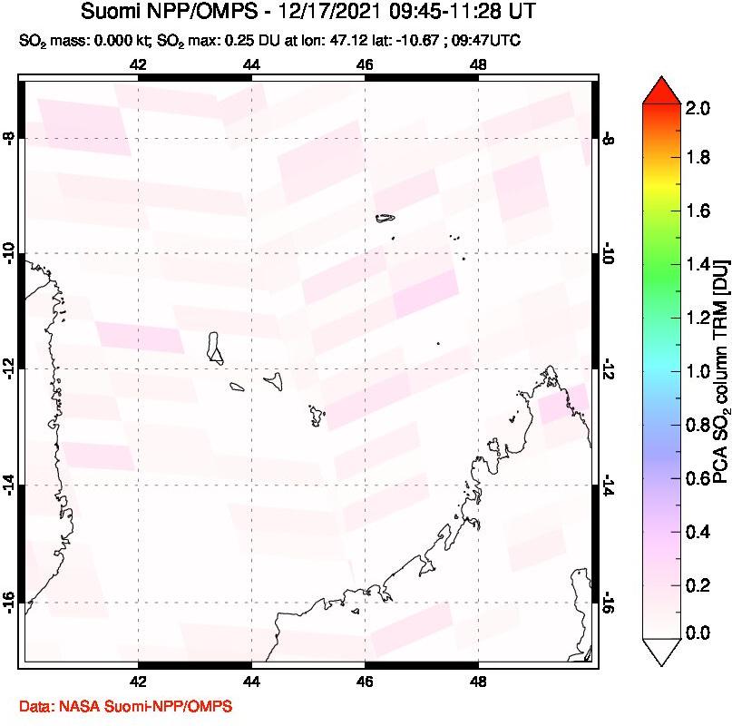 A sulfur dioxide image over Comoro Islands on Dec 17, 2021.