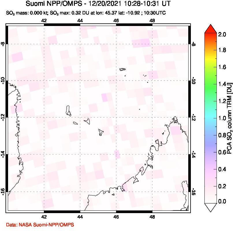 A sulfur dioxide image over Comoro Islands on Dec 20, 2021.